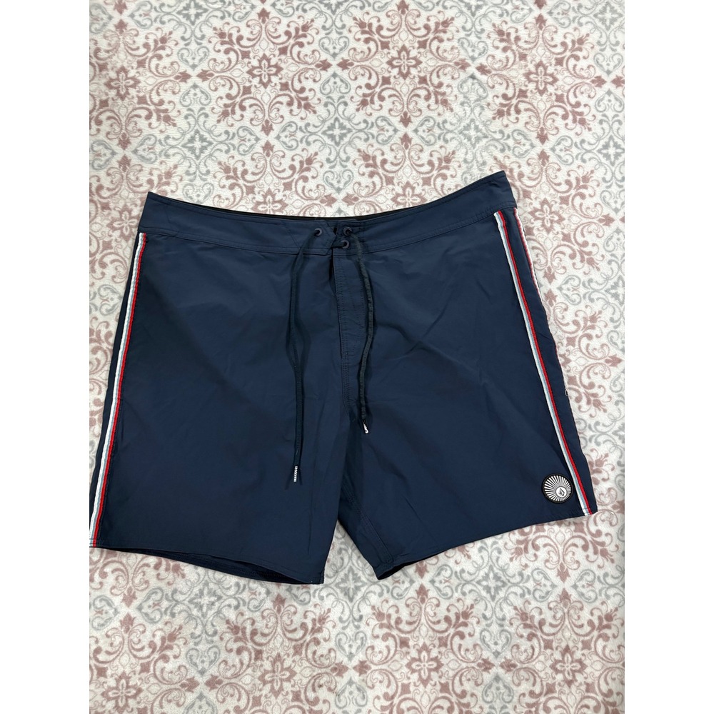 Volcom Liberators Board Shorts Mens 40 Navy Blue Striped Swim Trunks Surf
